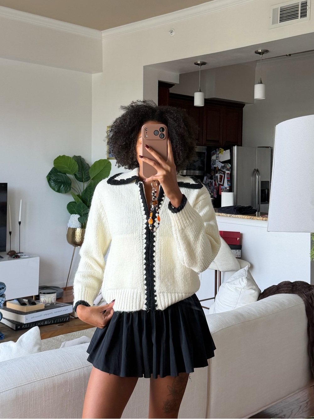 Zara Zip-Up White & Black Sweater